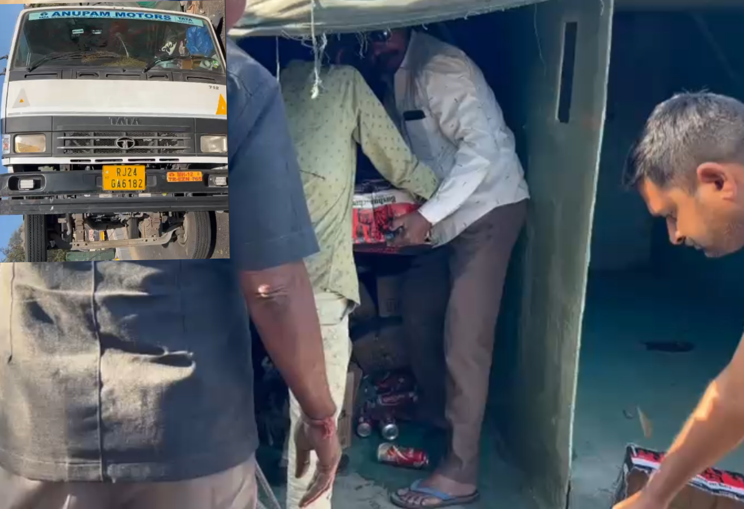 સાણંદ: દારૂ ભરેલી ટ્રક પલટી, લોકોની પડાપડી