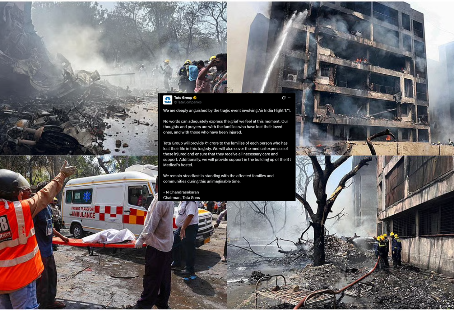Ahmedabad Plane Crash : મૃતકોના પરિવારને ₹1 કરોડ, મેડિકલ ખર્ચ અને હોસ્ટેલ નિર્માણનો બોજ ઉઠાવશે Tata Group...